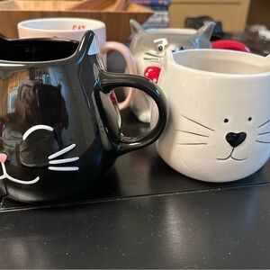 Cat-Themed Black and White Mugs Set bundle (4)